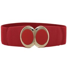 Ladies Women Stretch Elasticated Waist Belt Gold Buckle Fashion 60 mm Wide 489