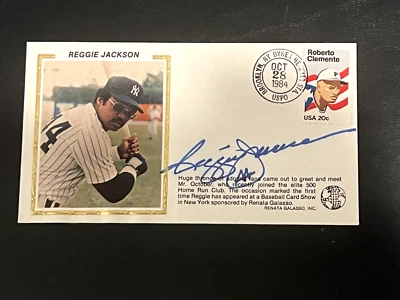 Reggie Jackson First Day Cover Hand Signed Baseball Silk Cachet - Image 1 of 2