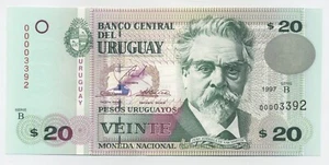 Uruguay 20 Pesos 1997 Pick 74.b UNC Stempelglanz Banknote niedrige Serie 000033-- - Bild 1 von 2