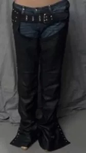 Women's Braided and Studded Leather Motorcycle Chaps - Picture 1 of 4