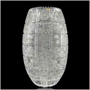 Geschliffene Kristallvase 11 3/4" Blumen Sterne Hergestellt in der Türkei Sägezahnrand EV506 - Bild 1 von 10