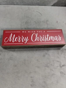 Christmas Wood Red Sign Snowflakes We Wish You A Merry Christmas 3.5” X 11.5” - Picture 1 of 4
