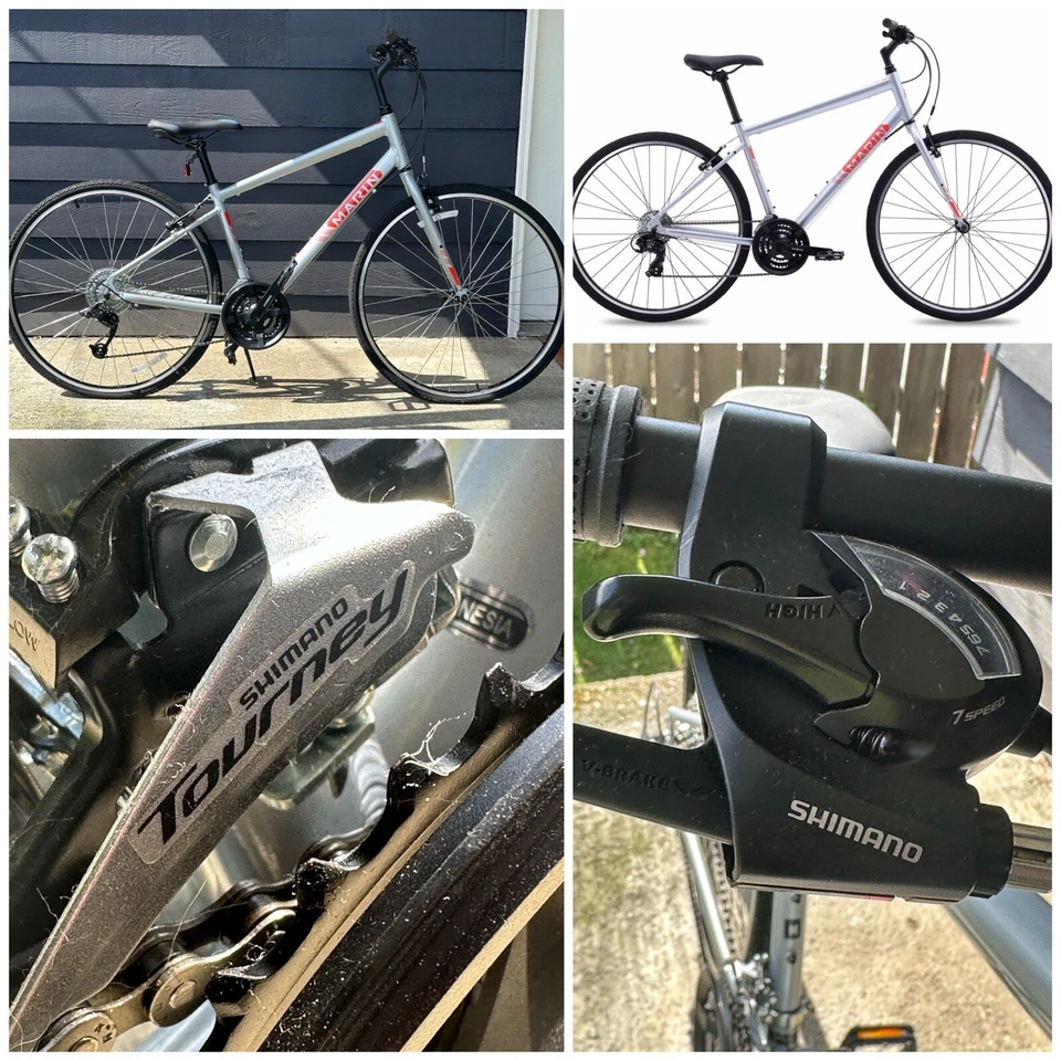 Bicicleta híbrida deportiva Marin Larkspur CS1 GRANDE plateada serie 1 6061 cuadro de aluminio Foto 1 de 4