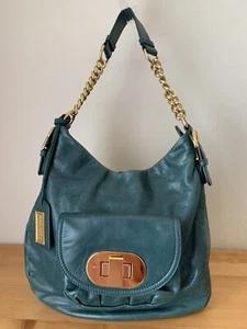 Badgley Mischka Connie grün Leder Handtasche Schultertasche gold-kette Hardware - Bild 1 von 12