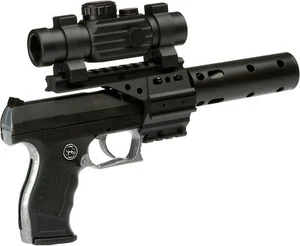 Schrödel Spielzeugpistole - PB 001 mit Schalldämpfer und Zielfernrohr, 13 Schuss - Bild 1 von 4