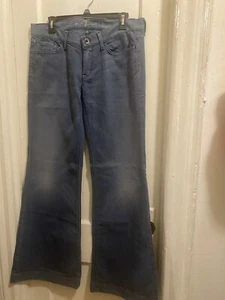 7 For All Mankind Low Rise Ginger Jeans Women Sz 31 Wide Leg Flare Blue - Picture 1 of 8