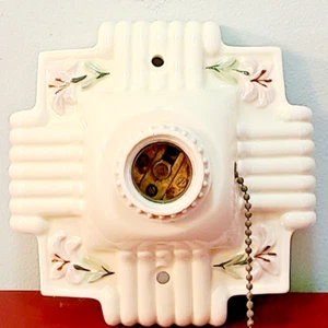 Art Deco Creamy White and Floral Porcelain / Ceramic Ceiling Light Fixture - Picture 1 of 7