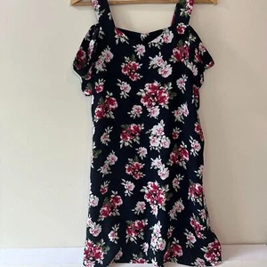 Blue Rain Sundress Women's Cold Shoulder Navy Blue & Pink Floral Sun Dress Small - Imagen 1 de 5