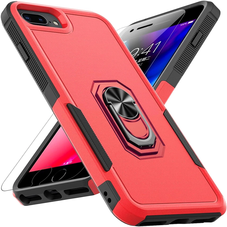 For iPhone SE 8 7 Plus 6s Case Phone Cover Shockproof Ring Stand+ Tempered Glass - Image 1 of 4