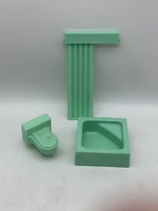 Vintage Irwin Dollhouse MCM Teal Bathroom Set Toilet Bathtub Wall Piece - Picture 1 of 7