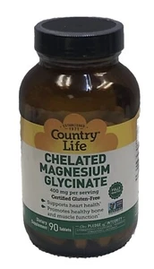 Country Life Chelated Magnesium Glycinate 400 mg 90 Tablets Gluten-Free, GMP - Picture 1 of 4