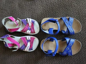 Gymboree Safari Smiles Blue Floral Sandals Size 10 + Salt Water Pink Purple VGUC - Picture 1 of 10