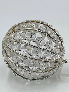 Vintage Handcrafted Christmas Ornament Round Gold Wire w/Clear Plastic Crystals  - Picture 1 of 5