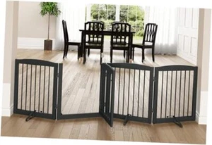 Freestanding Dog Gate with Door, Dog Gate for Stairs, 80 inch 4 Panel 24" Gray - Picture 1 of 8