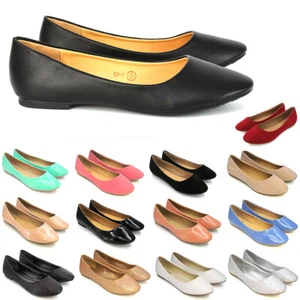Womens Flat Pumps Ladies Slip On Ballet Dolly Bridal Shoes Size 3-8 - Picture 1 of 29
