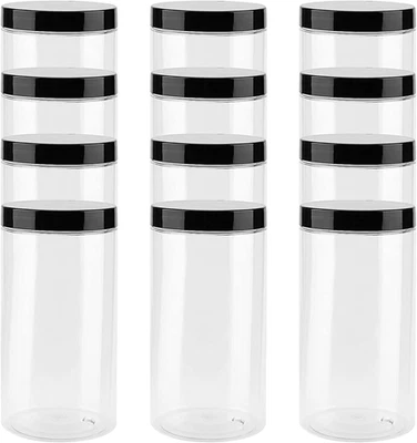 12 PCS 32Oz Empty round Plastic Jars, 1L Clear Plastic Jars with Black Lids, 100 - Image 1 of 4