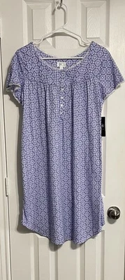 Aria Collection Purple Floral Nightgown Small 100% Cotton Short Sleeve NWT - Image 1 of 3