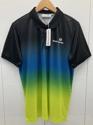 Рубашка поло Sergio Tacchini мужская размер XL черная синяя неоновая желтая омбре градиент теннис - Изображение 1 из 4