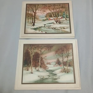 Vintage Christmas Greeting Cards Winter Farm Scene Set of 2 Made in USA Unused - Picture 1 of 14