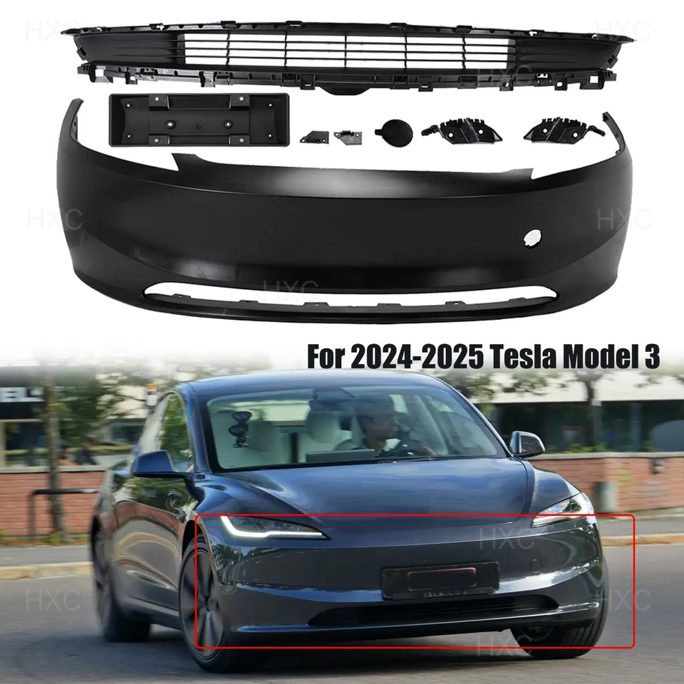 Front Bumper Cover Grille W/ Tow Hook Hole Fit For 2024-2025 Tesla Model 3 - Image 1 of 4
