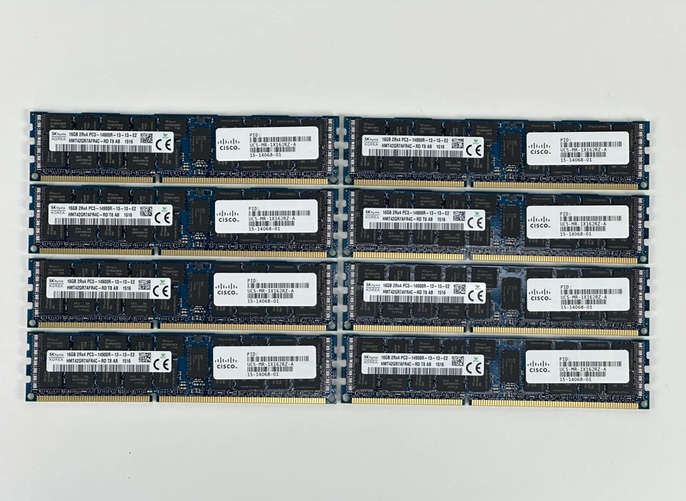 Lot of 8x 16GB 2Rx4 PC3-14900R ECC DDR3 RAM Memory UCS-MR-1X162RZ-A Cisco 128GB - Image 1 of 4