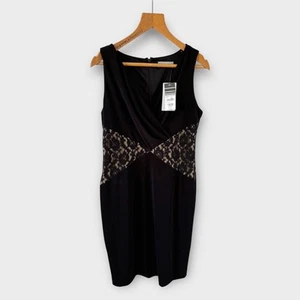 Wallis Size 14 Dress Black Sheath Shift Bodycon Lace Panel Occasion Party NEW - Picture 1 of 11