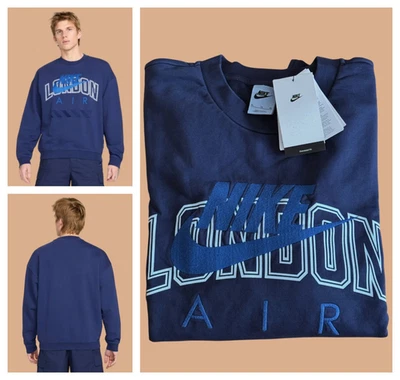 Nike Air London Crewneck Fleece Crew Men's Sz XL Blue oversize New $95 - Image 1 of 4