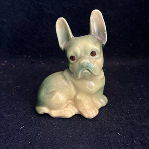 Vintage Porzellan Figur glänzend grün Bulldogge - Made un Germany - Bild 1 von 3