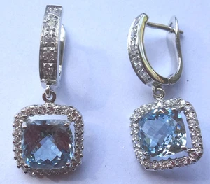 Elagant and Unique Woman Sterling Silver Earring - Simulated Aquamarine - Picture 1 of 2