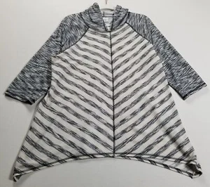 Avenue Tunic Sweater Women’s 18 20 Gray Beige Diagonal Striped ¾ Sleeve Hoodie - Picture 1 of 14