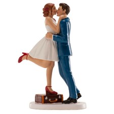 305073 - Statuina Topper per Torta Matrimonio 'Coppia con Valigia' in Resina