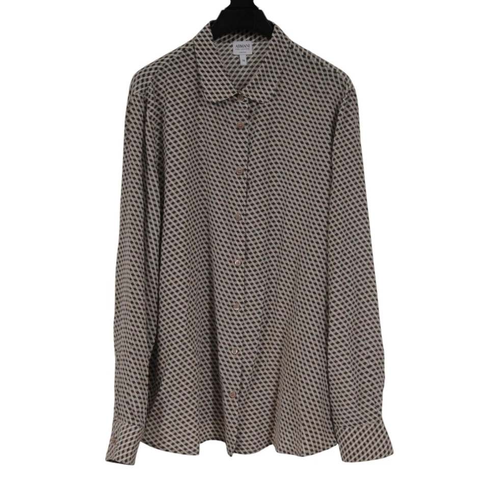 Armani Collezioni Mens Geometric Print Button Down Shirt US 16 Beige Brown Silk - Image 1 of 4