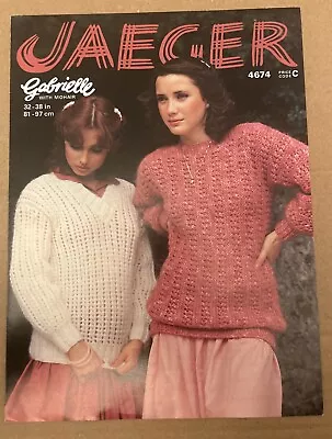 LADIES GABRIELLE WITH MOHAIR JUMPER 32”-38" VTG KNITTING PATTERN JAEGER 4674 - Image 1 of 2