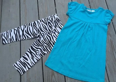 BT Kids Aqua Cotton Dress & Zebra Leggings sz 3T/3 - Image 1 of 4