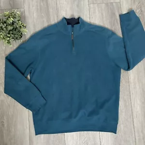 Men's Tasso Elba Pullover Sweater Size XL 100% Cotton 1/4 Zip Teal Blue Green - Picture 1 of 8