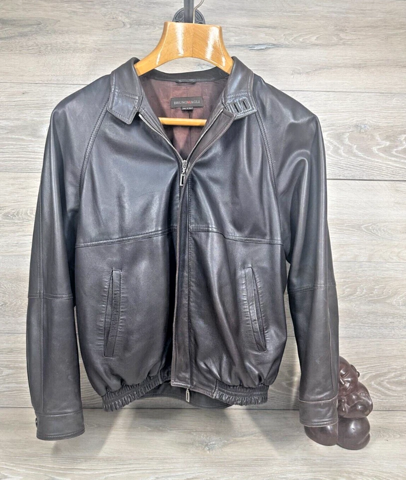 Bruno Magli * потрясающий мужской коричневый кожаная куртка размер 40 сделано в Италии - Изображение 1 из 4
