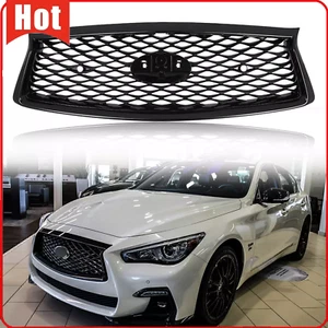 For 2018 19 20 2022 INFINITI Q50 JDM Front Bumper Upper Grille Gloss Black Grill - Picture 1 of 19