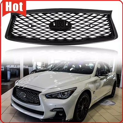For 2018 19 20 2022 INFINITI Q50 JDM Front Bumper Upper Grille Gloss Black Grill - Image 1 of 4
