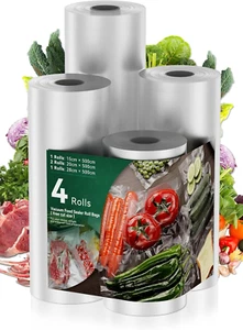 Vacuum Food Sealer Roll, 4 Pack Vacuum Seal Bags Rolls, Seal Storage 28/20/15Cmx - Picture 1 of 6