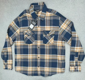 True Religion Flannel Shacket Mens XL Blue Tan Snap Button Trucker Western - Picture 1 of 21
