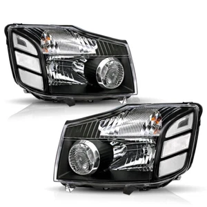 For 2004-2015 Nissan Titan/04-07 Armada Black Headlights Assembly Headlamps Pair - Picture 1 of 6