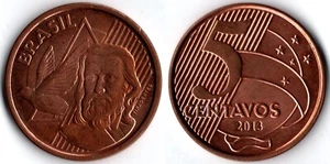Brazil 2013 5 Centavos KM# 648 Plated Tiradente Revolutionary Dove Globe Sash - Picture 1 of 3