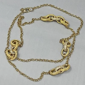 Banana Republic Necklace Gold Tone Interlocking Links Station Rhinestones 34" - Picture 1 of 18