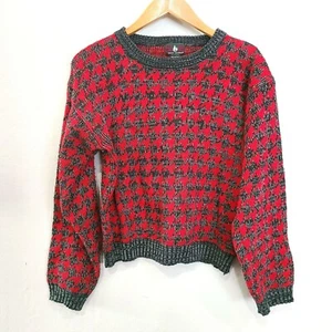 Vtg 90's High Sierra Mervyns Kids Red Houndstooth Acrylic Sweater L 14 16 - Picture 1 of 4