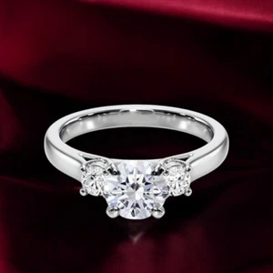 Gold Diamond Ring IGI or GIA Certified Real Round 0.76 Ct 14K White Band 5 6 7 8 - Picture 1 of 11