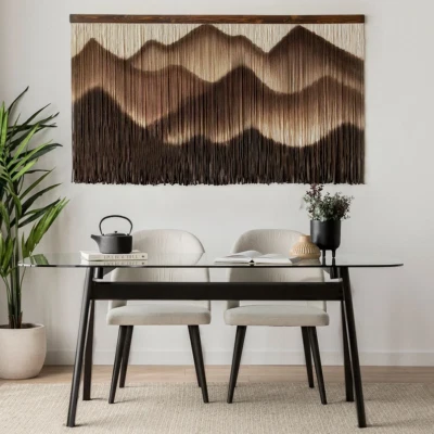 Colgante de pared de macramé, decoración de pared de hilo boho, arte en fibra, macramé hecho a mano montaña Foto 1 de 4