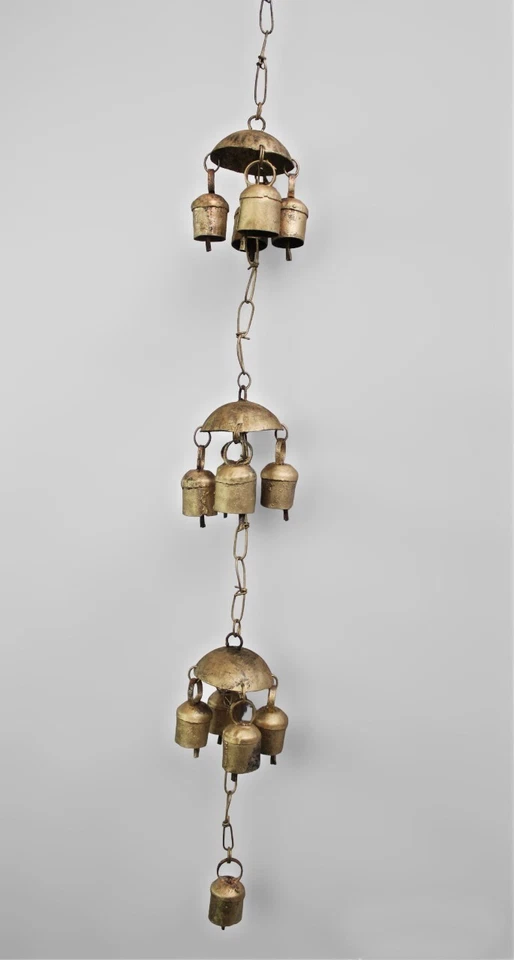 Campana de carillón de viento de aspecto antiguo interior exterior patio jardín decoración India metal artesanía Foto 1 de 4