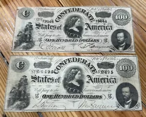 Authentische 100-Dollar-Scheine der Konföderierten Richmond Virginia Feb 1964 - Bild 1 von 11