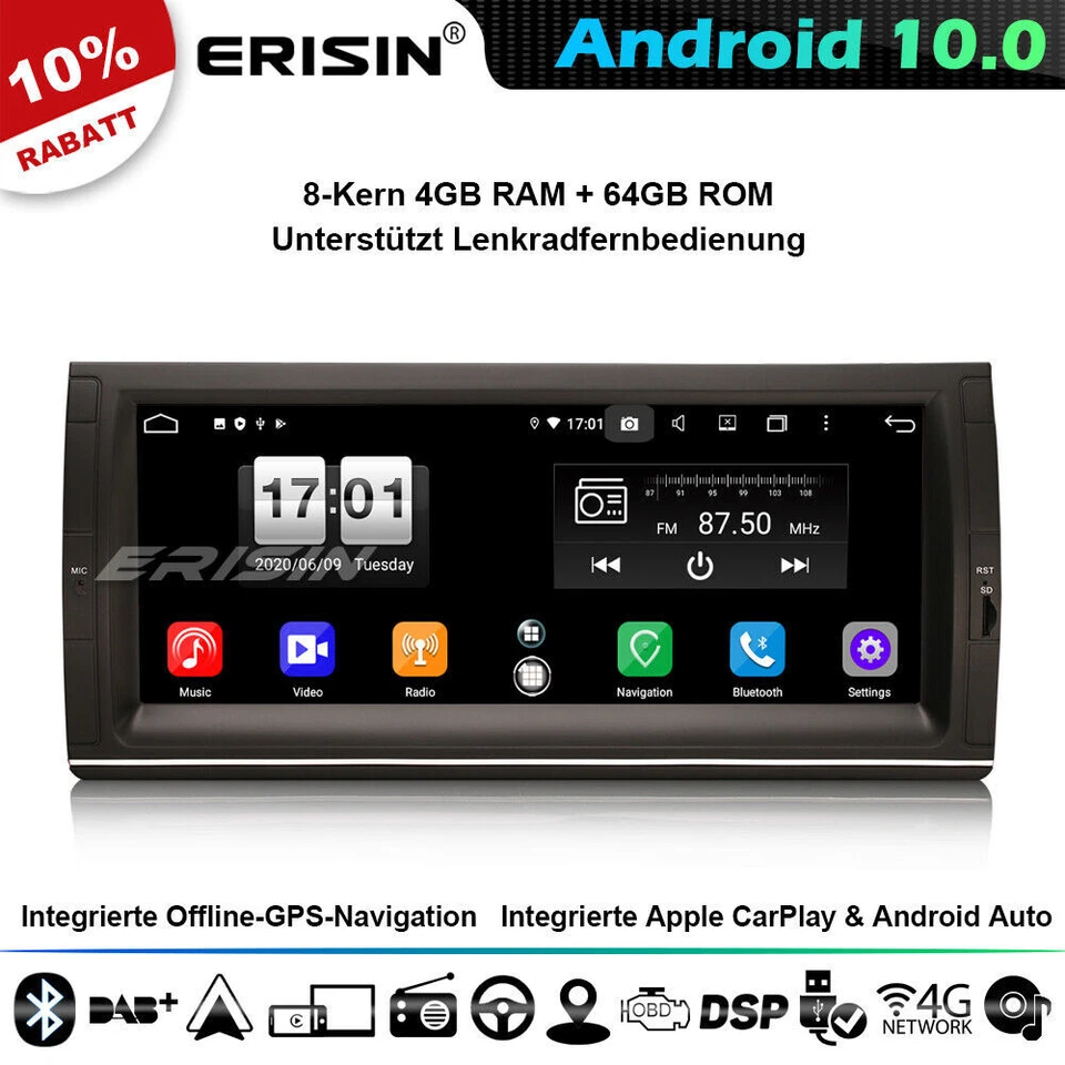 8-Kern 10.25" Android 10.0 GPS Autoradio Navi BMW 5er X5 E53 E39 M5 CarPlay DSP - Bild 1 von 4