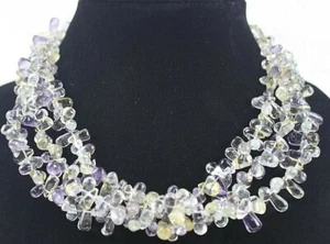 Collar Mujer Cuarzo Amatista Triple Cuerda Lágrima Cuentas Joyería Esterlina - Imagen 1 de 10